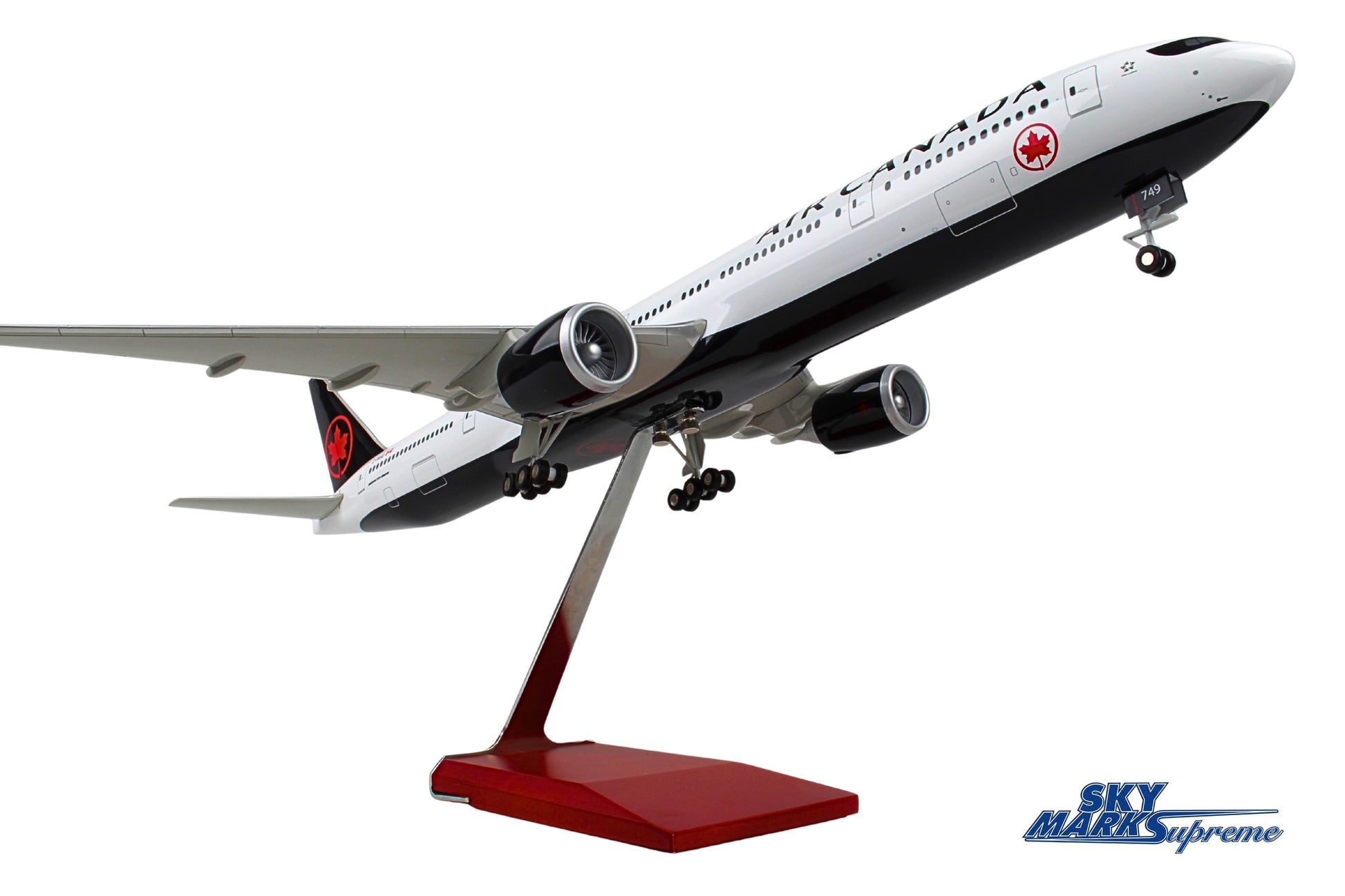 SKYMARKS AIR CANADA 777-300 1/100 W/WOOD STAND & GEAR (**) The Airplane Shop.