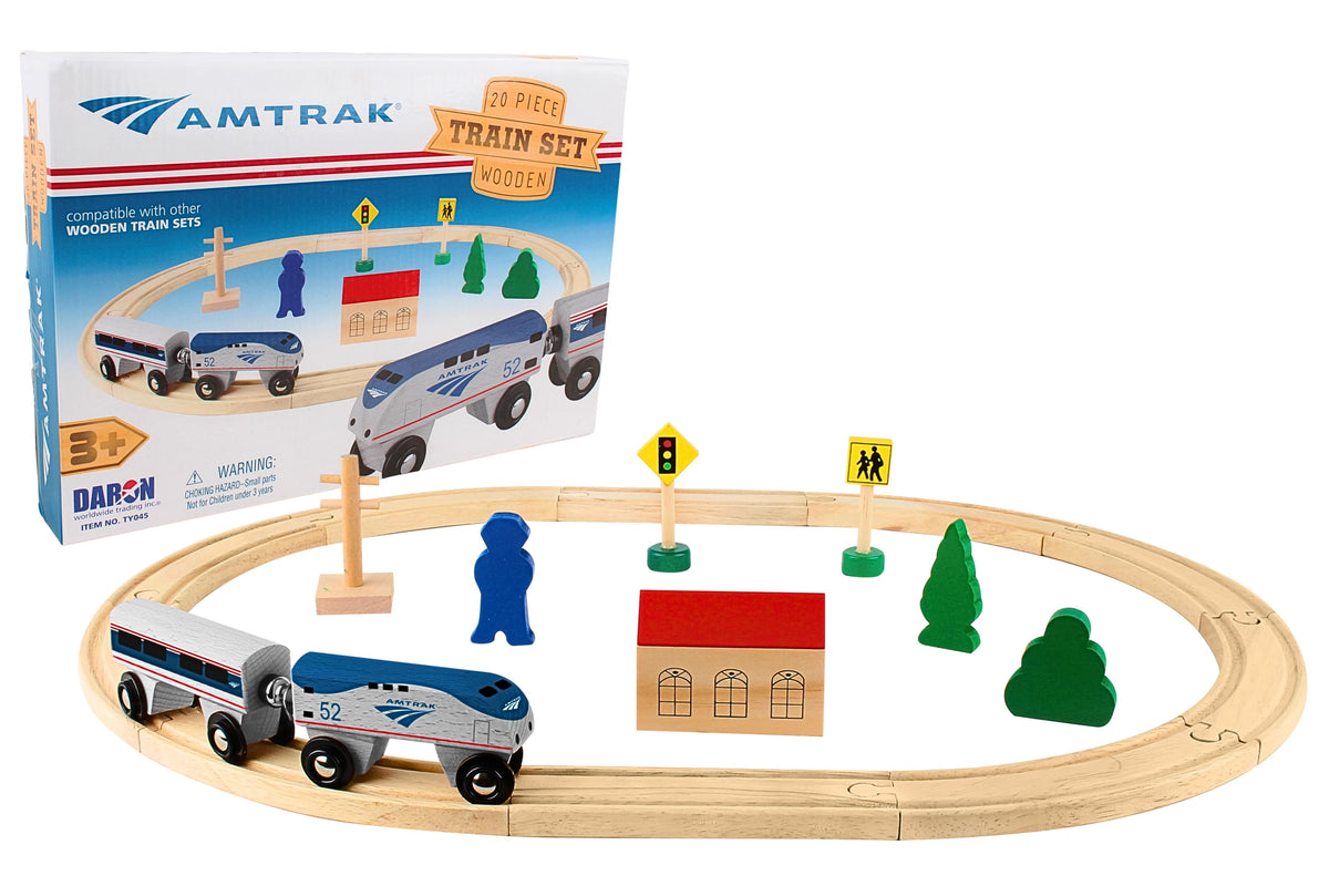 AMTRAK WOODEN RAILWAY - 20 PC. SET The Airplane Shop.
