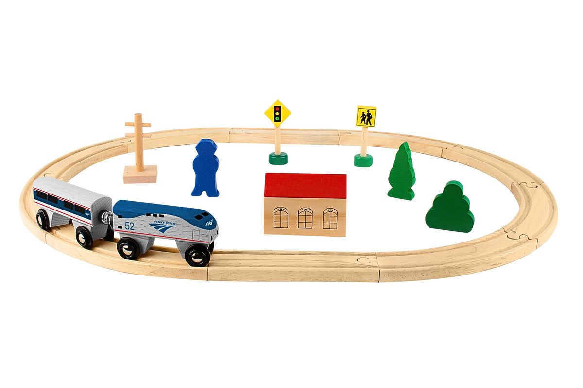 AMTRAK WOODEN RAILWAY - 20 PC. SET The Airplane Shop.