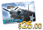 AIRPLANE SHOP PLASTIC GIFT CARD $25.00 The Airplane Shop.