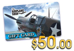 AIRPLANE SHOP PLASTIC GIFT CARD $50.00 The Airplane Shop.