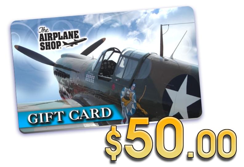 AIRPLANE SHOP PLASTIC GIFT CARD $50.00 The Airplane Shop.