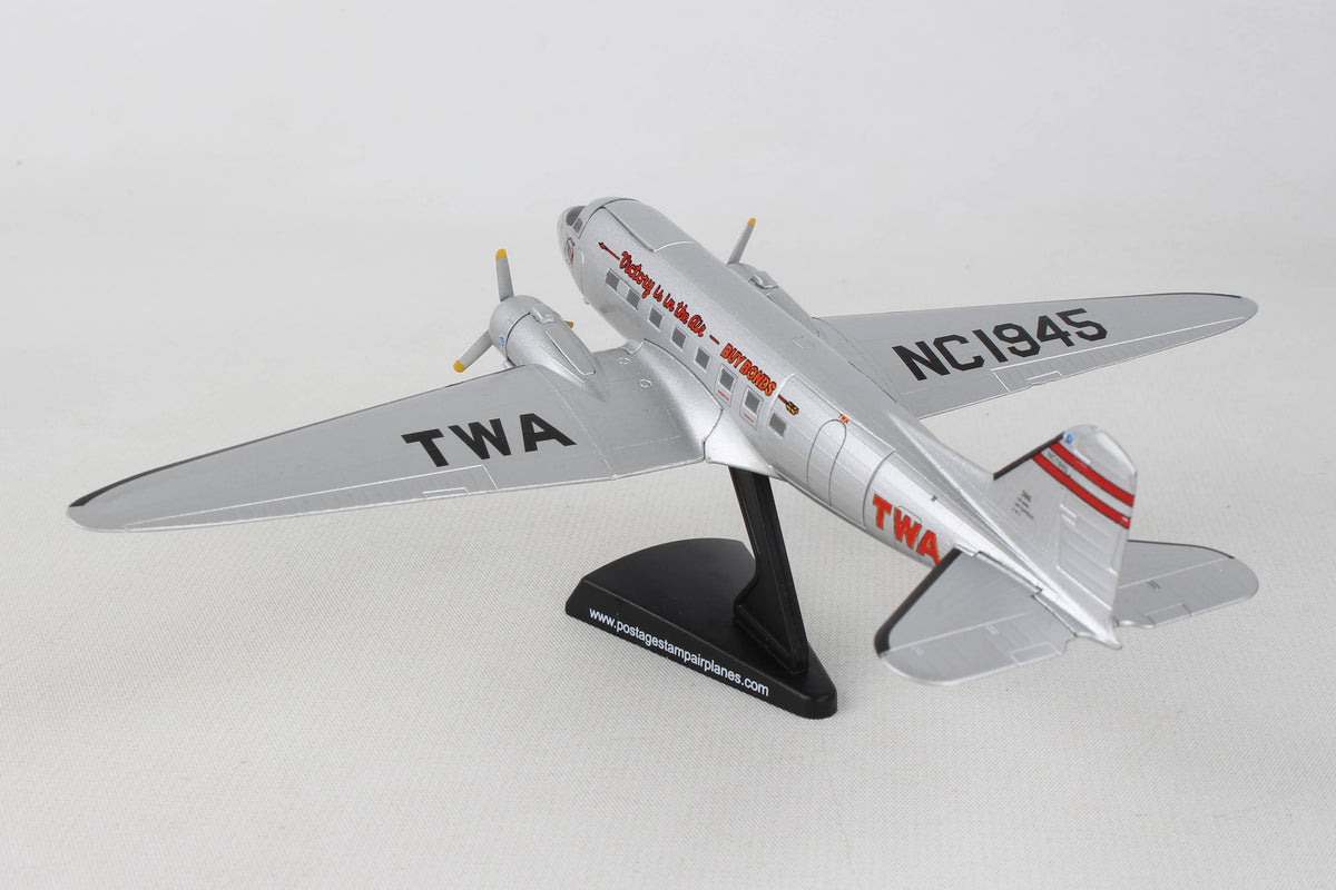 POSTAGE STAMP TWA DC-3 1/144 The Airplane Shop.