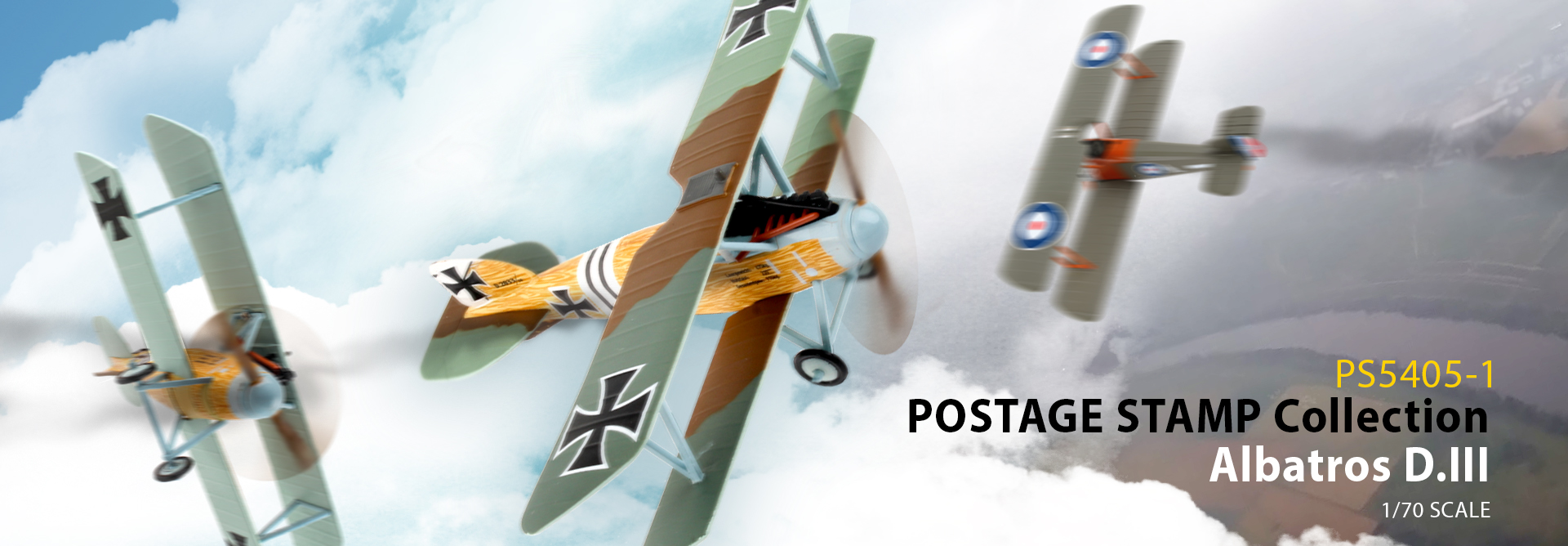PS5405-1 POSTAGE STAMP COLLECTION ALBATROS D.III 1/70 SCALE